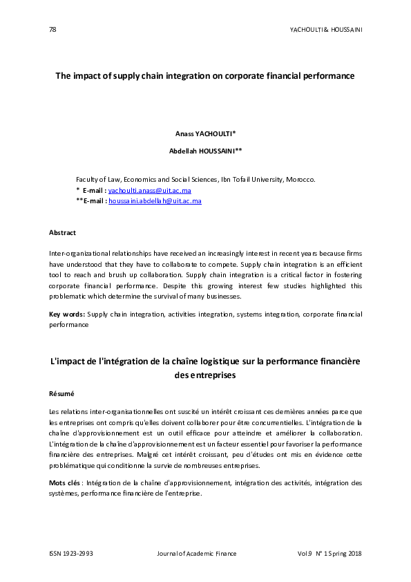 (PDF) The impact of supply chain integration on corporate financial ...