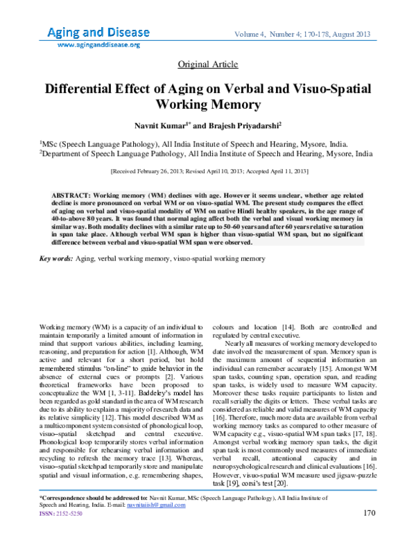 (PDF) Differential effect of aging on verbal and visuo-spatial working ...