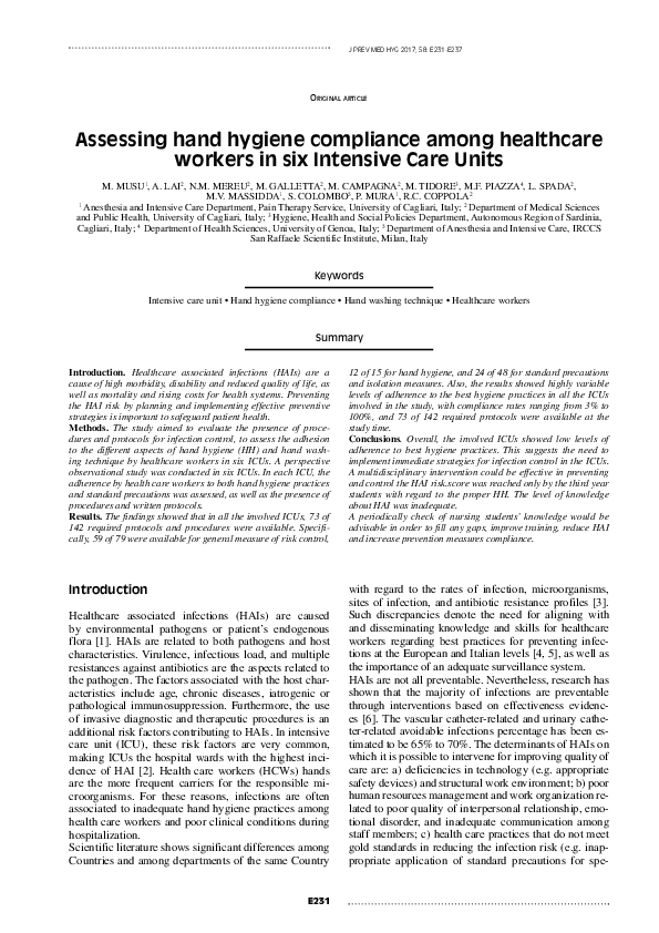 (PDF) Assessing hand hygiene compliance among healthcare workers in six ...