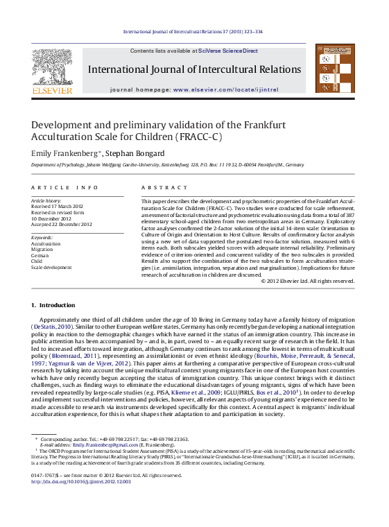 (PDF) Development and preliminary validation of the Frankfurt ...