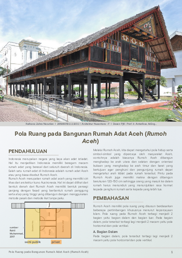 Pdf Pola Ruang Pada Bangunan Rumah Adat Aceh Rumoh Aceh