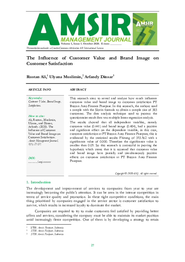 (PDF) The Influence of Customer Value and Brand Image on Customer ...