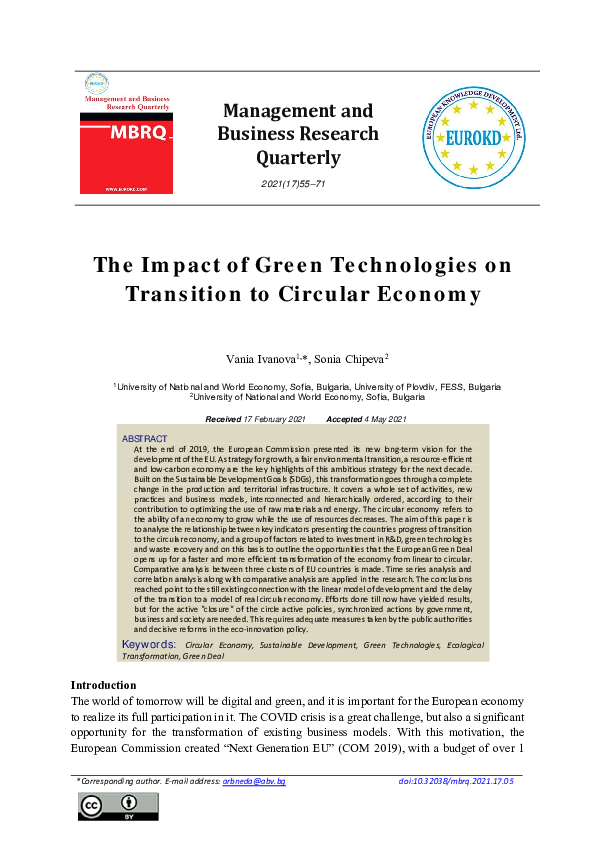 (PDF) The Impact of Green Technologies on Transition to Circular Economy