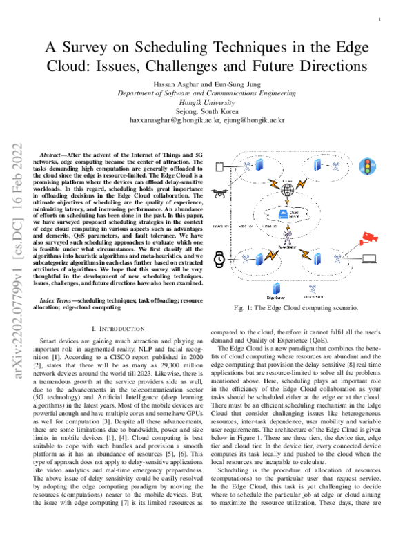 (PDF) A Survey on Scheduling Techniques in the Edge Cloud: Issues ...