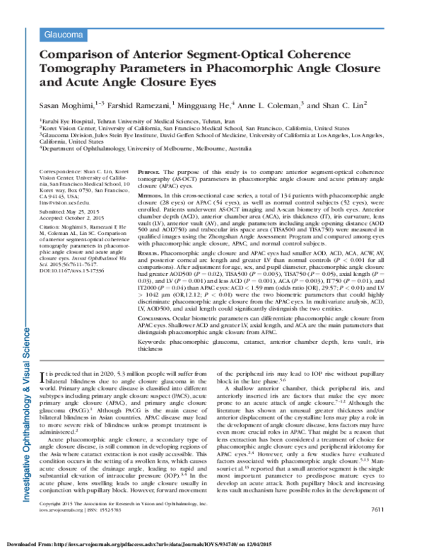 (PDF) Comparison of anterior segment optical coherence tomography and ...