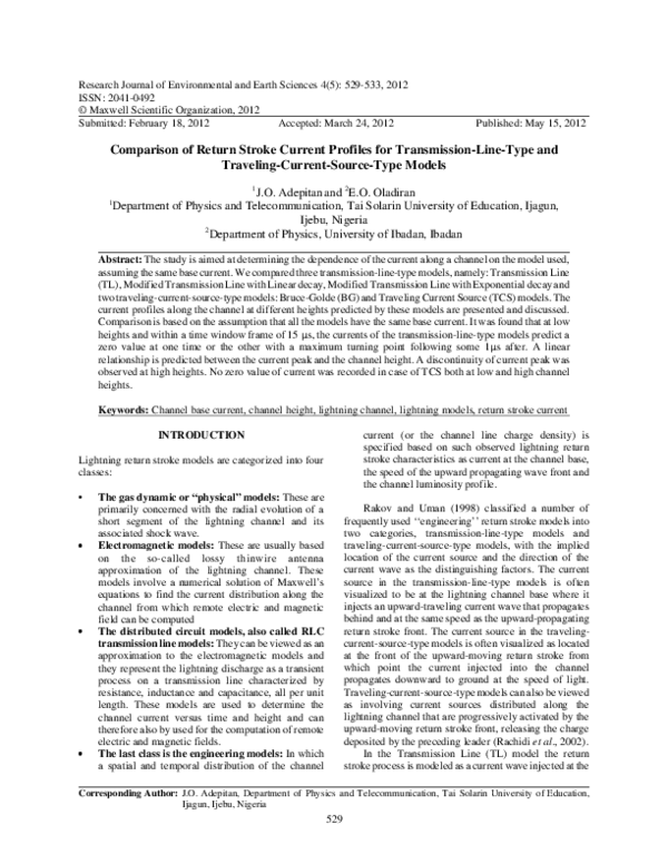 (PDF) Comparison of Return Stroke Current Profiles for Transmission ...
