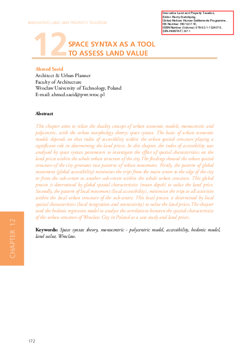 (PDF) Saeid, Ahmed, (2011). Space Syntax as a Tool to Assess Land Value ...