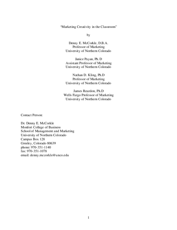(PDF) Marketing Creativity in the Classroom