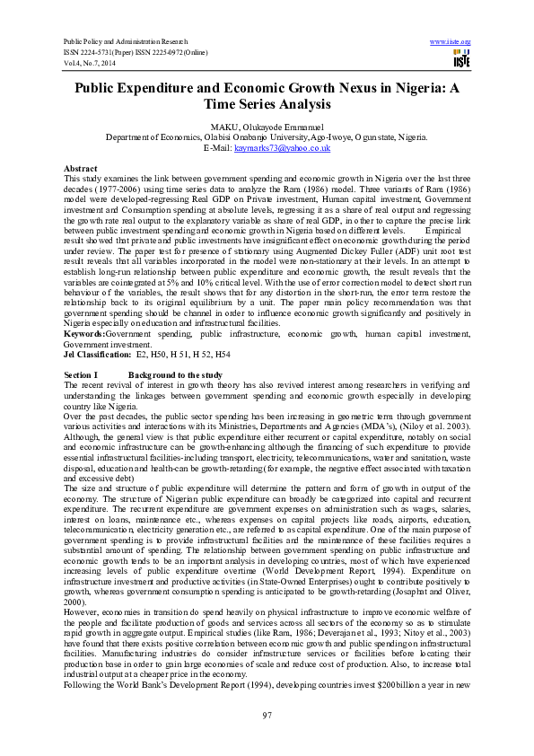 (PDF) Public Expenditure and Economic Growth Nexus in Nigeria: A Time ...