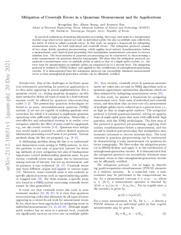 (PDF) Mitigation of Crosstalk Errors in a Quantum Measurement and Its ...