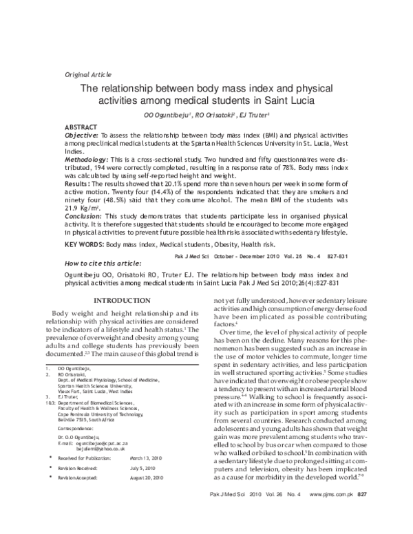 (PDF) The relationship between body mass index and physical activities ...