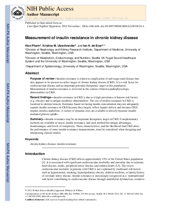 (PDF) Measurement of insulin resistance in chronic kidney disease