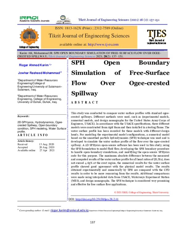 (PDF) SPH Open Boundary Simulation of Free-Surface Flow Over Ogee ...