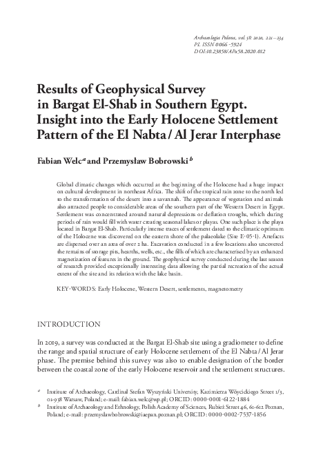 (PDF) Results of Geophysical Survey in Bargat El-Shab in Southern Egypt ...
