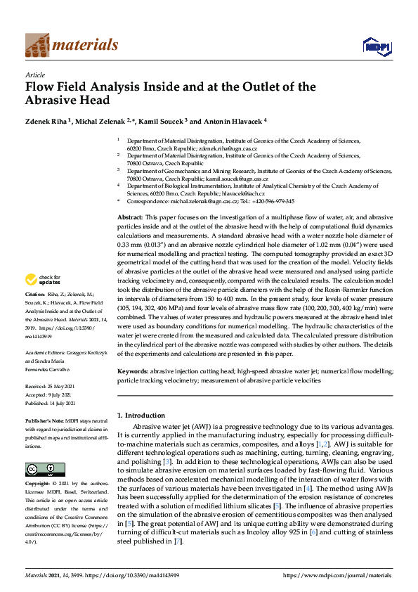 (PDF) Flow Field Analysis Inside and at the Outlet of the Abrasive Head