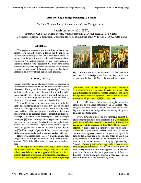(PDF) Effective single image dehazing by fusion