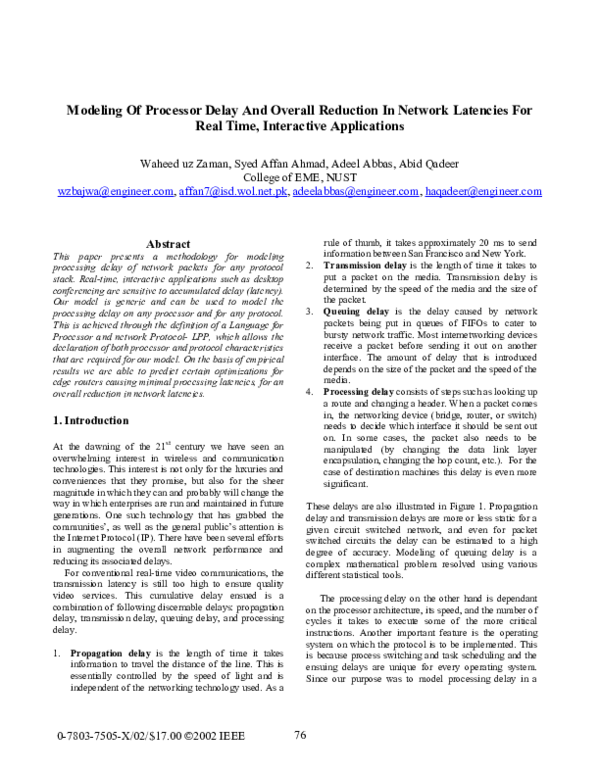 (PDF) Modeling of processor delay and overall reduction in network ...