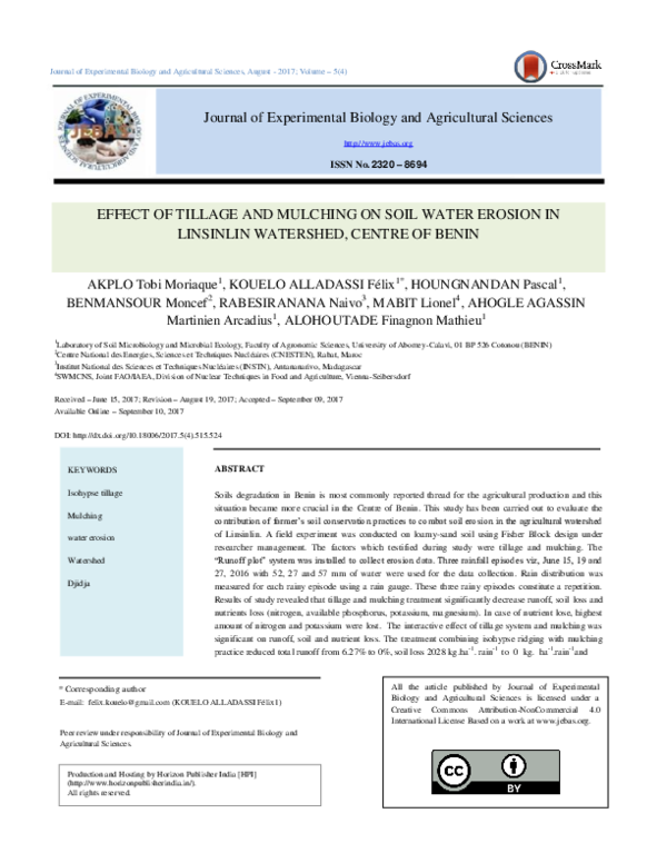 (PDF) Effect of Tillage and mulching on soil water erosion in Linsinlin ...