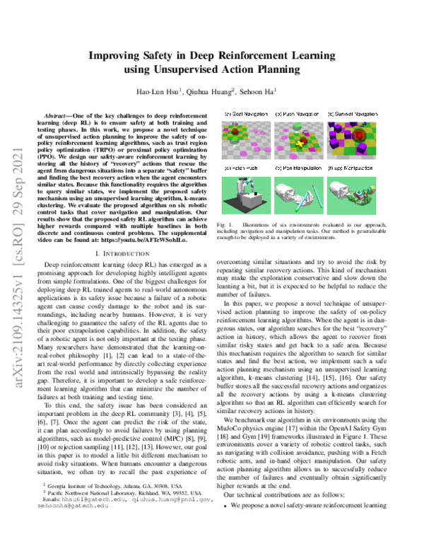 (PDF) Improving Safety in Deep Reinforcement Learning using ...