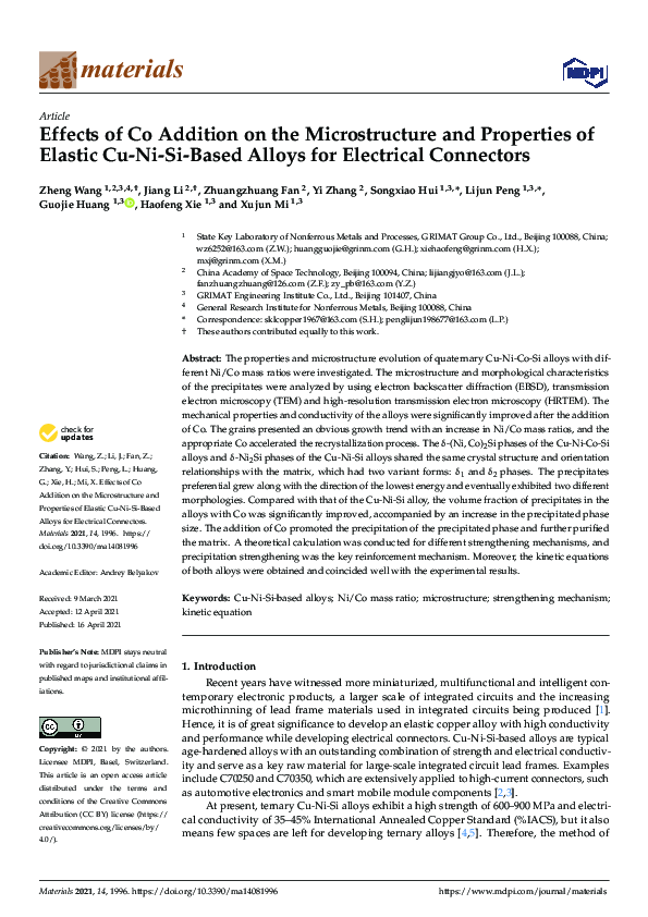 (PDF) Effects of Co Addition on the Microstructure and Properties of ...