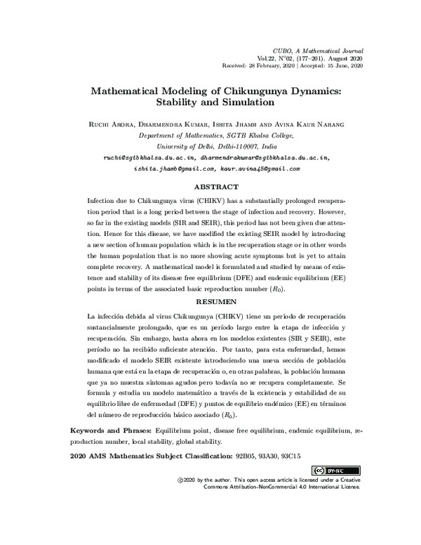 (PDF) Mathematical Modeling of Chikungunya Dynamics: Stability and ...