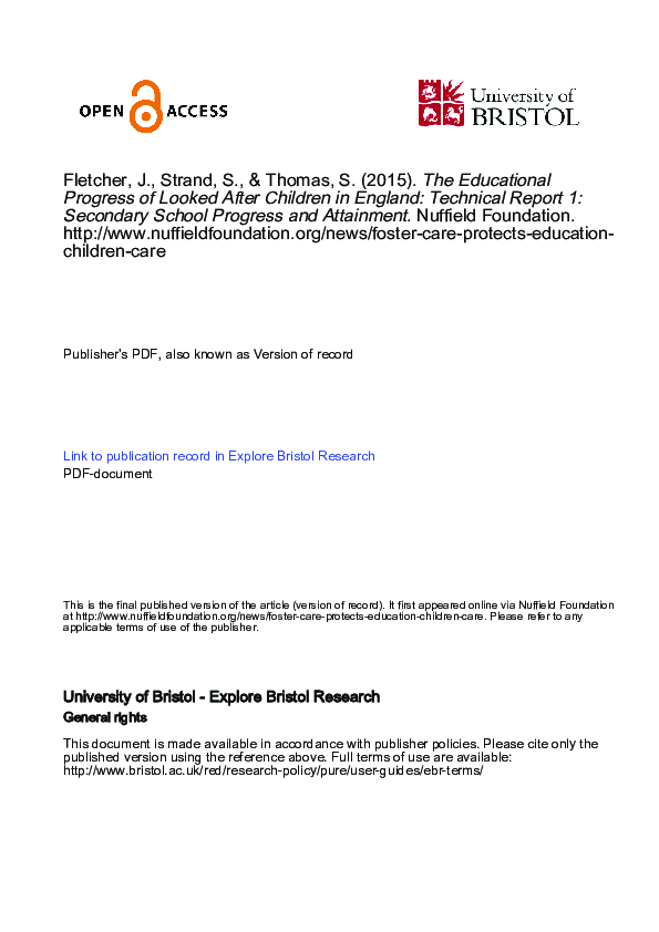(PDF) The Educational Progress of Looked After Children in England