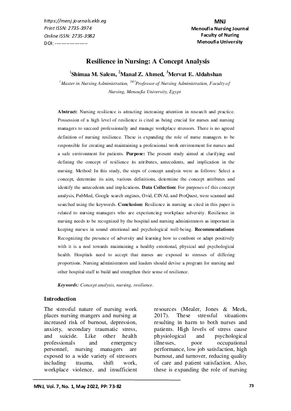 (PDF) Resilience in Nursing: A Concept Analysis