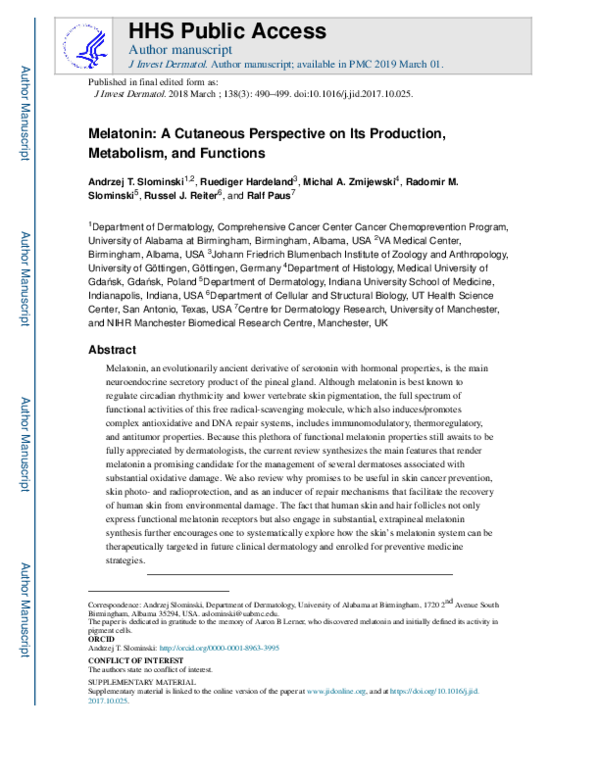 (PDF) Melatonin: A Cutaneous Perspective on its Production, Metabolism ...