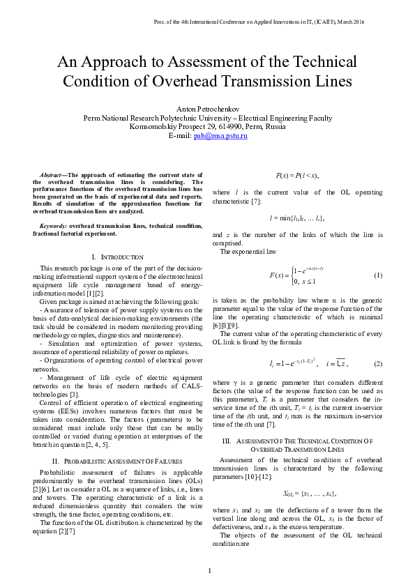 (PDF) An Approach to Assessment of the Technical Condition of Overhead ...