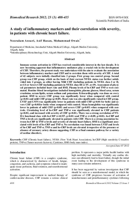 (PDF) A study of inflammatory markers and their correlation with ...