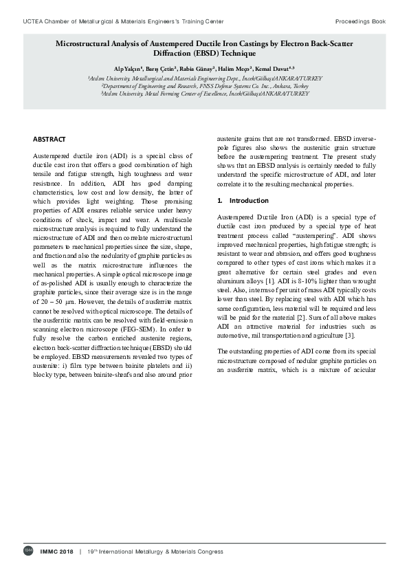 (PDF) Microstructural Analysis of Austempered Ductile Iron Castings by ...