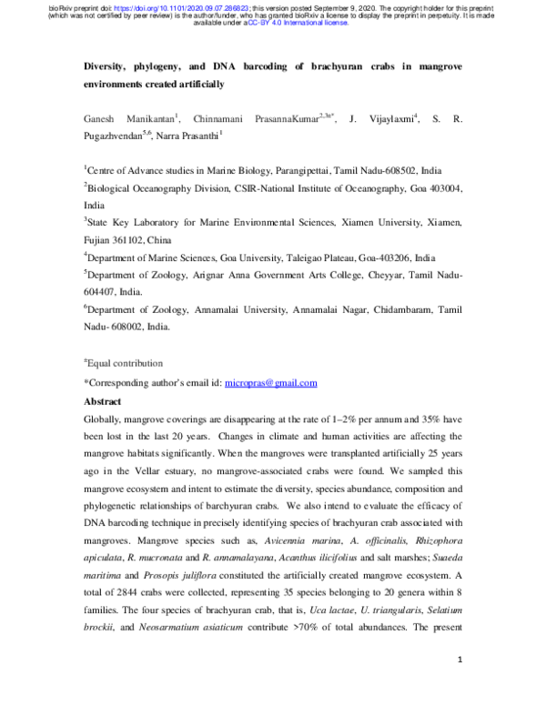 (PDF) Diversity, phylogeny, and DNA barcoding of brachyuran crabs in ...