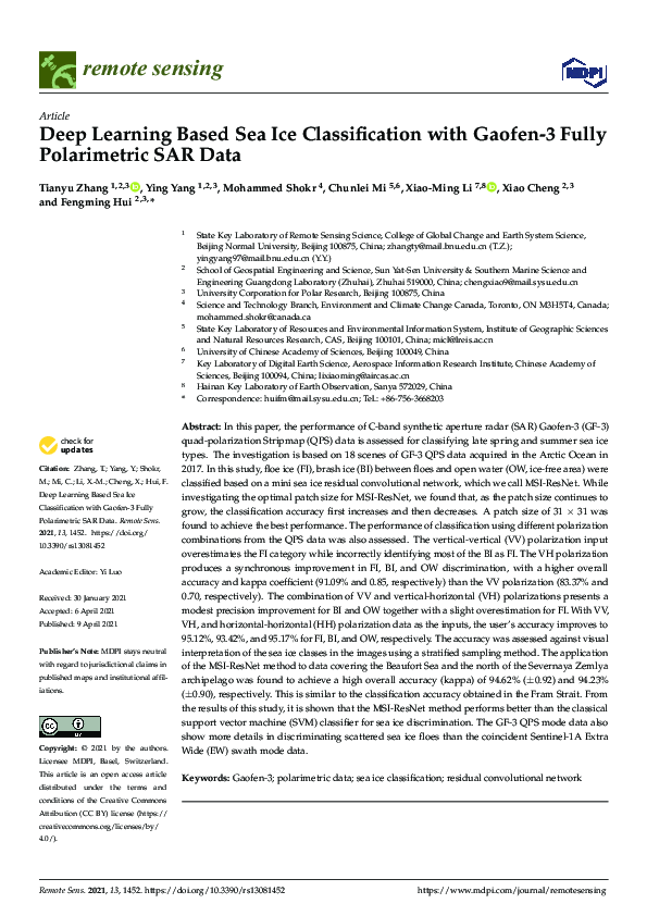 (PDF) Deep Learning Based Sea Ice Classification with Gaofen-3 Fully ...