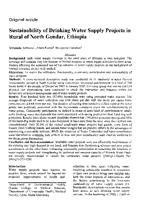 (PDF) Sustainability of Drinking Water Supply Projects in