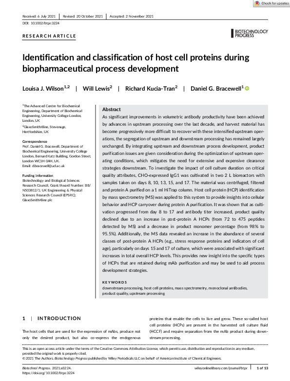 (PDF) Identification and Classification of Host Cell Proteins During ...