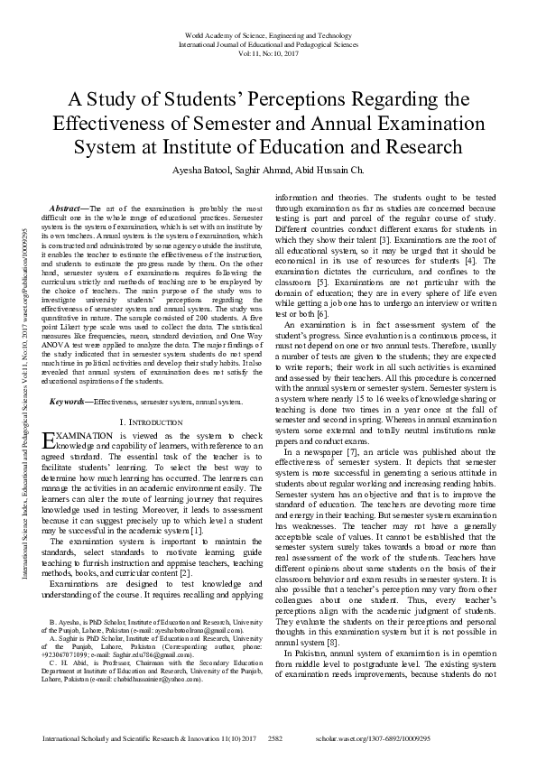 (PDF) A Study Of Students' Perceptions Regarding The Effectiveness Of ...