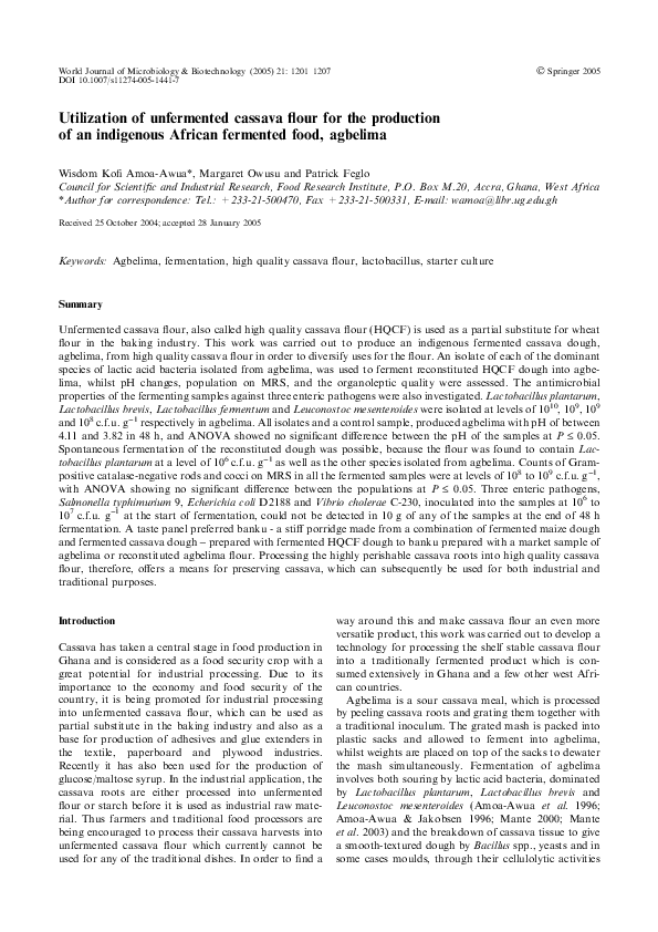 (PDF) Utilization of Unfermented Cassava Flour for the Production of an ...