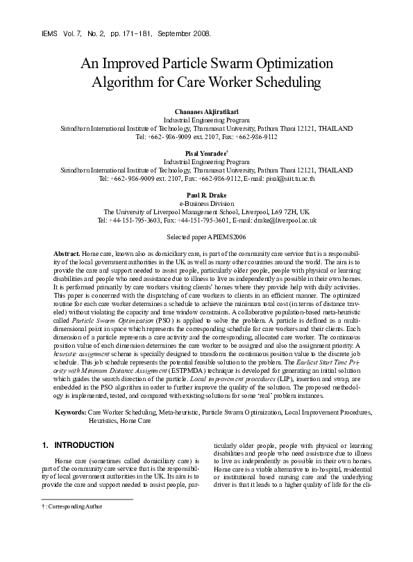 (PDF) An Improved Particle Swarm Optimization Algorithm for Care Worker ...