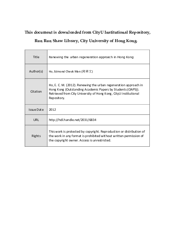(PDF) Title Renewing the urban regeneration approach in Renewing the ...