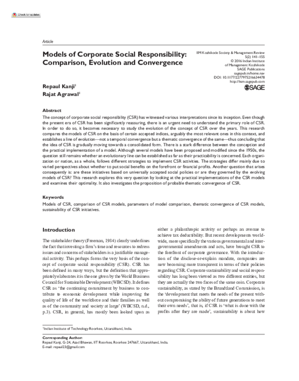 (PDF) Models of Corporate Social Responsibility: A Comparative ...