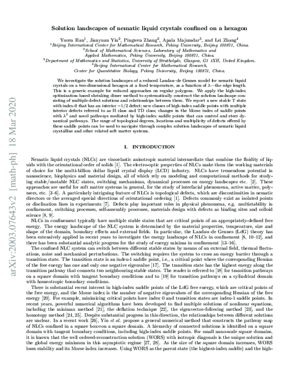 (PDF) Solution landscapes of nematic liquid crystals confined on a hexagon
