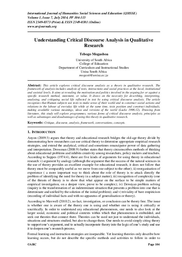 (PDF) Understanding Critical Discourse Analysis in Qualitative Research