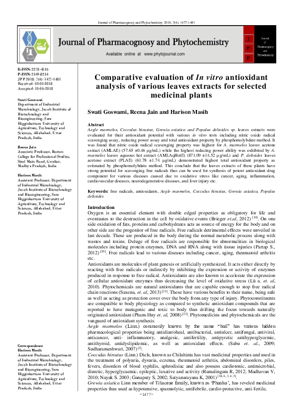 (PDF) Comparative evaluation of In vitro antioxidant analysis of ...
