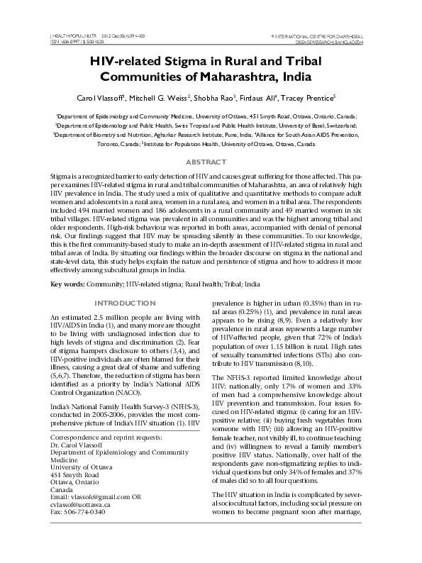(PDF) HIV-related Stigma in Rural and Tribal Communities of Maharashtra ...
