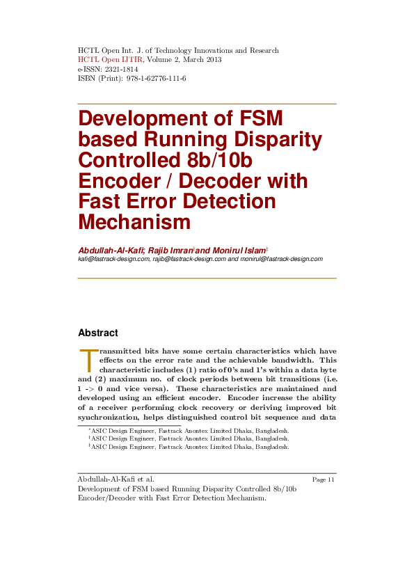 (PDF) Development Of Fsm Based Running Disparity Controlled 8B/10B ...