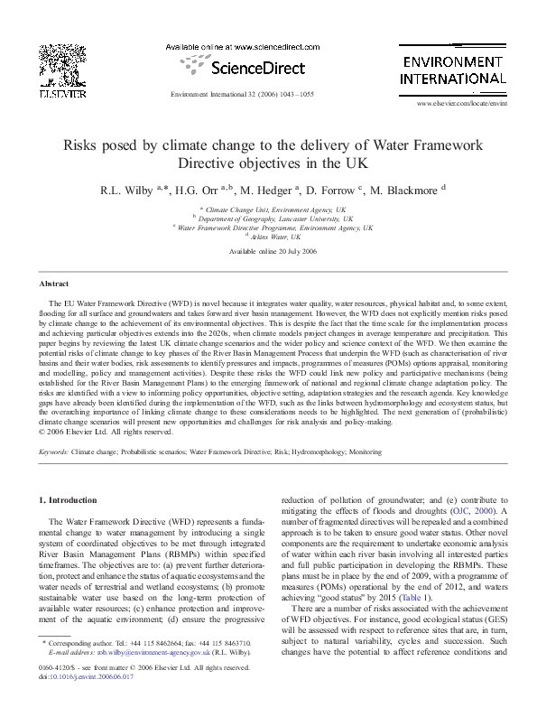 (PDF) Risks posed by climate change to the delivery of Water Framework ...