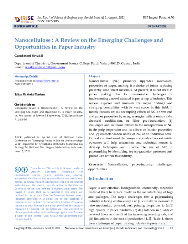 (PDF) Nanocellulose : A Review on the Emerging Challenges and ...