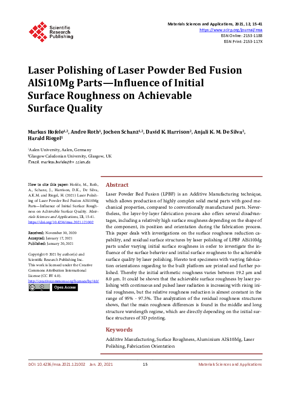 (PDF) Laser Polishing of Laser Powder Bed Fusion AlSi10Mg Parts ...