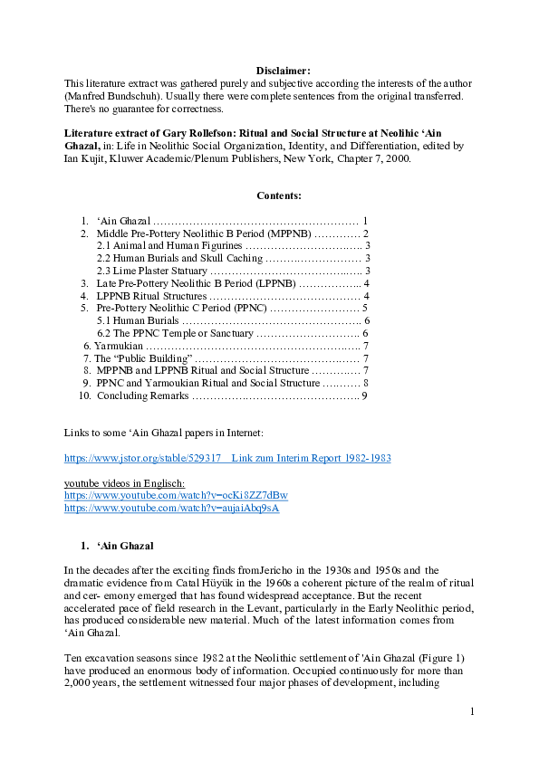 (PDF) Literature extract of Gary Rollefson: Ritual and Social Structure ...