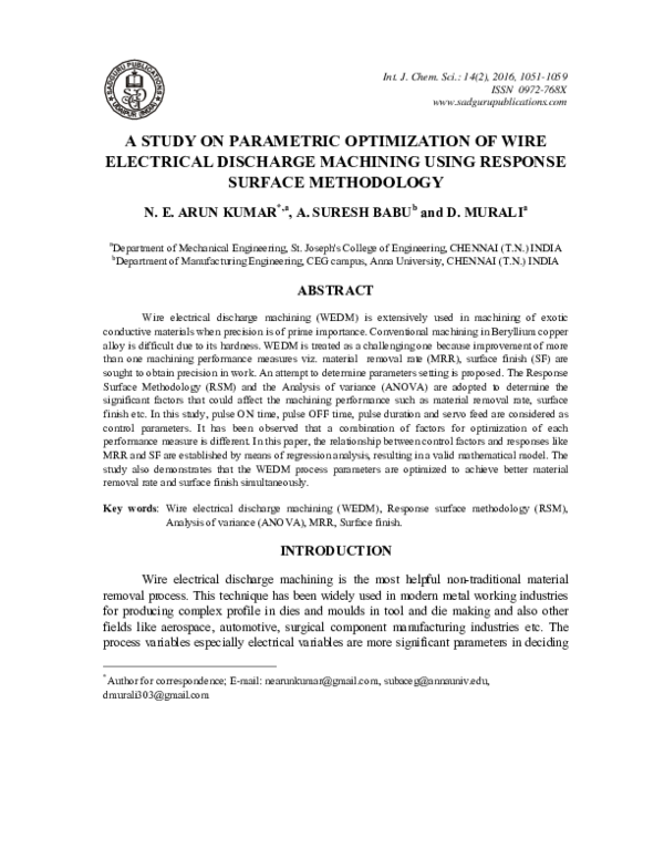 (PDF) A Study on Parametric Optimization of Wire Electrical Discharge ...